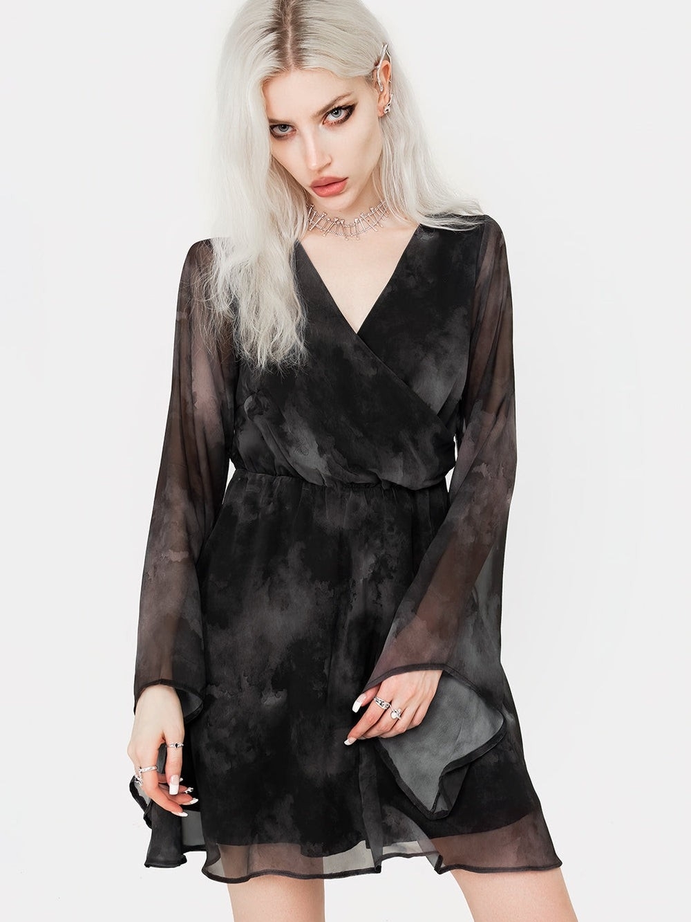 DISTURBIA Black Sheer Wrap Mini Dress - Women's